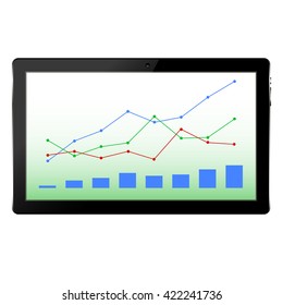 vector tablet with the readings on the charts of the result of the work