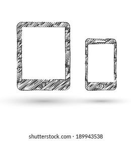 Vector tablet and smartphone concept doodle style icon