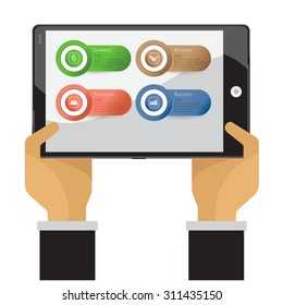 Vector tablet technology business communication teamwork chart success as a quick profit shows amputated the hands and arms on white background