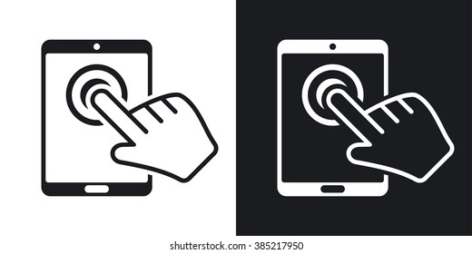Vector tablet touch screen icon. Two-tone version on black and white background