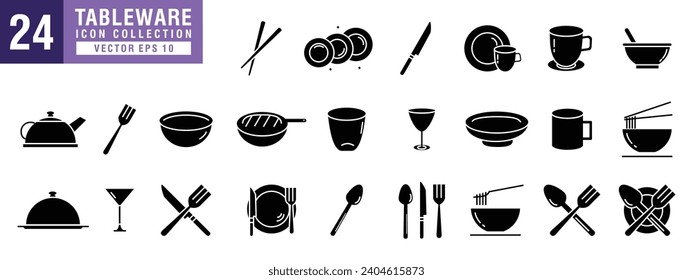 Vector of tableware icon set, cutlery, bowl, fork, plate, spoon, vector EPS 10.