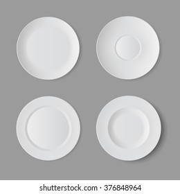 Vector Tableware Set of White Empty Plates Top View Isolated on Background. Table Setting