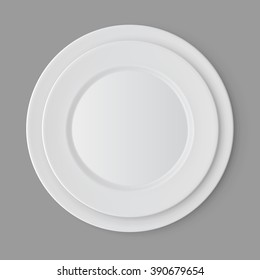 Vector Tableware Set of White Empty Plates Top View Isolated on Background. Table Setting