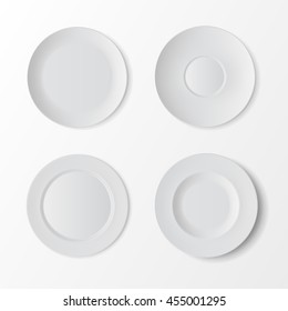 Vector Tableware Set of White Empty Plates Top View Isolated on White Background. Table Setting