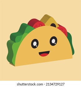 vector taco cartoon mascot 3D, suitable for icons, logos, prints, stickers, etc.