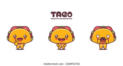 vector taco cartoon mascot, with different expressions, isolated on a white background.