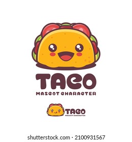 vector taco cartoon mascot, with a happy expression, suitable for, logos, prints, stickers, etc, isolated on a white background.