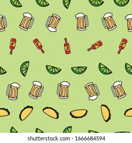 Vector Taco Fiesta stripes on avocado seamless pattern design.