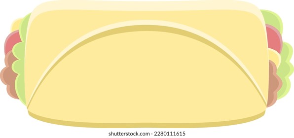 Vector Taco with meat, vegetable and tortilla. Traditional mexican fast food. flat color style