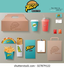 Vector tacos corporate identity template design set. Branding mock up.