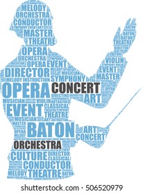 vector tag cloud of a silhouette of an orchestra conductor