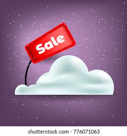 A vector tag with a discount in a snowdrift in the winter.