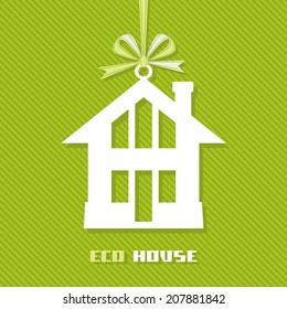 Vector tag eco house. Green icon real estate for sale. Sign for business card of realtor agency. Illustration for print, web