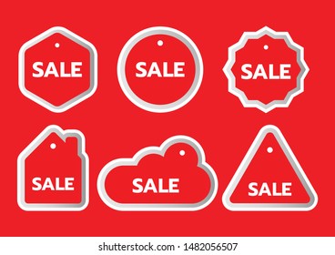 Vector Tag Sale Bubble Red Background and White Text with round, home, cloud ,triangle bubble