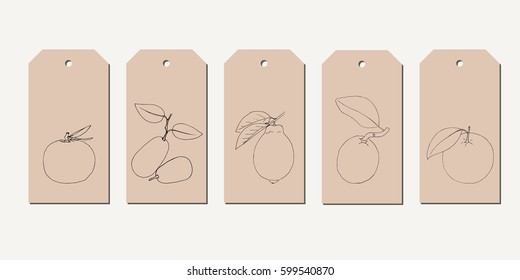 Vector tag set with vintage hand drawn citrus fruits.