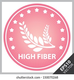 Vector : Tag, Sticker or Badge For Healthy, Weight Loss, Diet or Fitness Product Present By Pink Badge With High Fiber Text, Wheat Sign and Little Star Around Isolated on White Background 