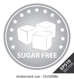 Vector : Tag, Sticker or Badge For Healthy, Weight Loss, Diet or Fitness Product Present By Gray Badge With Sugar Free Text, Cube Sugar Sign and Little Star Around Isolated on White Background 