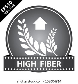Vector : Tag, Sticker or Badge For Healthy, Weight Loss, Diet or Fitness Product Present By High Fiber Sign on Black Glossy Badge With Black High Fiber Label Isolated on White Background 