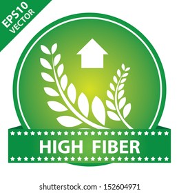 Vector : Tag, Sticker or Badge For Healthy, Weight Loss, Diet or Fitness Product Present By High Fiber Sign on Green Glossy Badge With Green High Fiber Label Isolated on White Background 