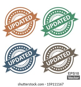 Vector : Tag, Sticker, Label or Badge For Product Certification or Product Verification Present By Colorful Updated Ribbon on Colorful Icon Isolated on White Background 