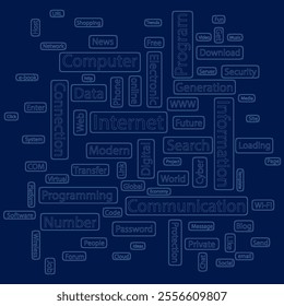 Vector of tag with words related to technology from blue lines