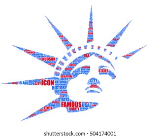 vector tagcloud with the face of the Liberty statue of New York City