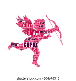 vector tagcloud silhouette of a Cupid angel for the Valentine's Day
