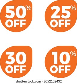 Vector tags for the 50% OFF, 25%, 30% OFF and 10% OFF. Sale promotional tag suitable for all types of promotional designs.