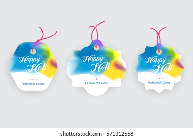 Vector tags design, cardboard sale labels. Colorful background, Holi celebration, vector illustration