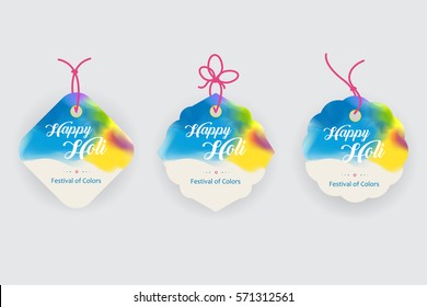 Vector tags design, cardboard sale labels. Colorful background, Holi celebration, vector illustration