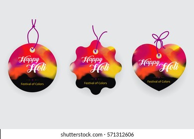 Vector tags design, cardboard sale labels. Colorful background, Holi celebration, vector illustration