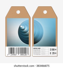 Vector tags design on both sides, cardboard sale labels with barcode. Colorful graphic design, abstract vector background.
