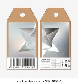 Vector tags design on both sides, cardboard sale labels with barcode. Colorful graphic design, abstract vector background.