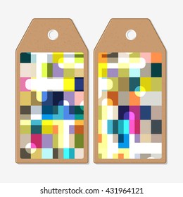 Vector tags design on both sides, cardboard sale labels. Abstract colorful business background, modern stylish vector texture.