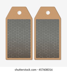 Vector tags design on both sides, cardboard sale labels. Chemistry pattern, hexagonal design vector illustration