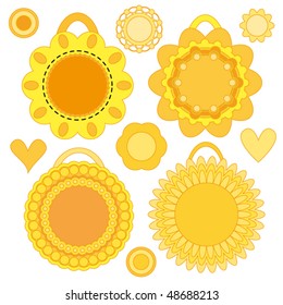 Vector tags, flowers and hearts