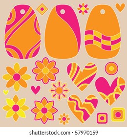 Vector tags, flowers and hearts collection