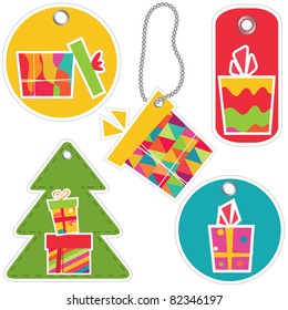Vector tags with gift box. Set.