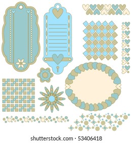 Vector tags, labels, pattern and flowers
