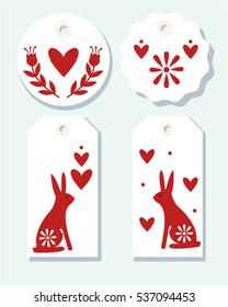 Vector tags with rabbits and hearts for presents and gifts