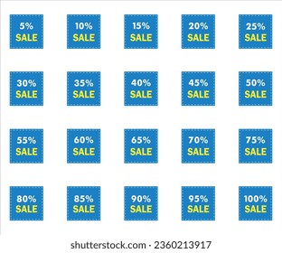 Vector tags for sale  different percentages 5%, 10%, 15%, 20%, 25%, 30% 50% and 75% to 100, eps 10 vector