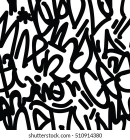 Vector tags seamless pattern. Fashion graffiti hand drawing texture, street art retro style