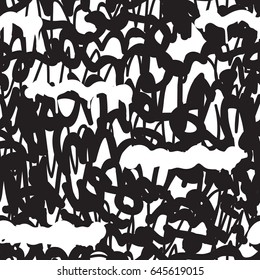 Vector tags seamless pattern. Fashion graffiti hand drawing texture, street art retro style vintage design for t-shirt skateboard textile wrapping paper in black white