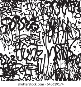 Vektor Tags nahtloses Muster. Fashion Graffiti-Handzeichnung Textur, Street Art Retro Stil Vintage Design für T-Shirt-Skateboard-Papier in schwarweiß