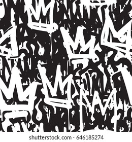 Vector tags seamless pattern. Fashion black and white graffiti hand drawing design texture in hip hop street art style for t-shirt skateboard textile