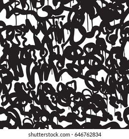 Vector tags seamless pattern. Fashion black and white graffiti hand drawing design texture in hip hop street art style for t-shirt skateboard textile