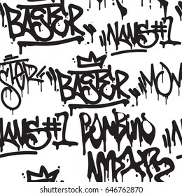 Etiquetas vectoriales sin fisuras. Textura de diseño de dibujo a mano en blanco y negro de moda en estilo de arte callejero hip hop para skateboard en t-pantalones textil