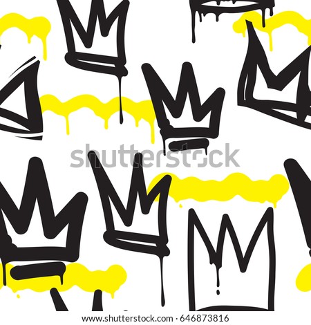 Vector tags seamless pattern. Fashion black and white graffiti hand drawing design texture in hip hop street art style for t-shirt skateboard textile