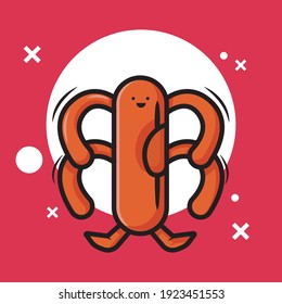 vector tailed monster sausage, cute cartoon illustration