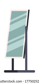 Vector tailor mirror with reflection isolated on white background. Floor wooden frame decor hallway, bedroom or atelier studio workshop interior design element. Equipment accessory for sewing store
